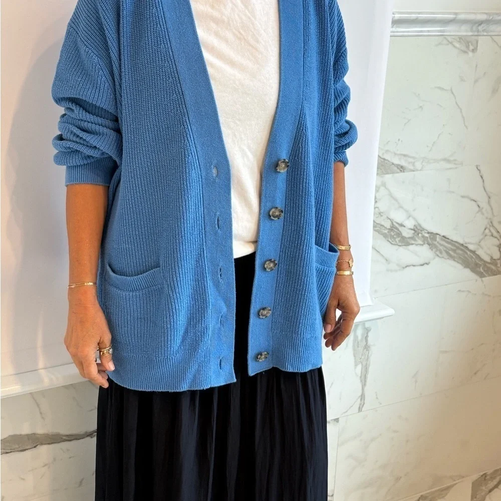 RE/DONE Blue Knit Cotton Cardigan